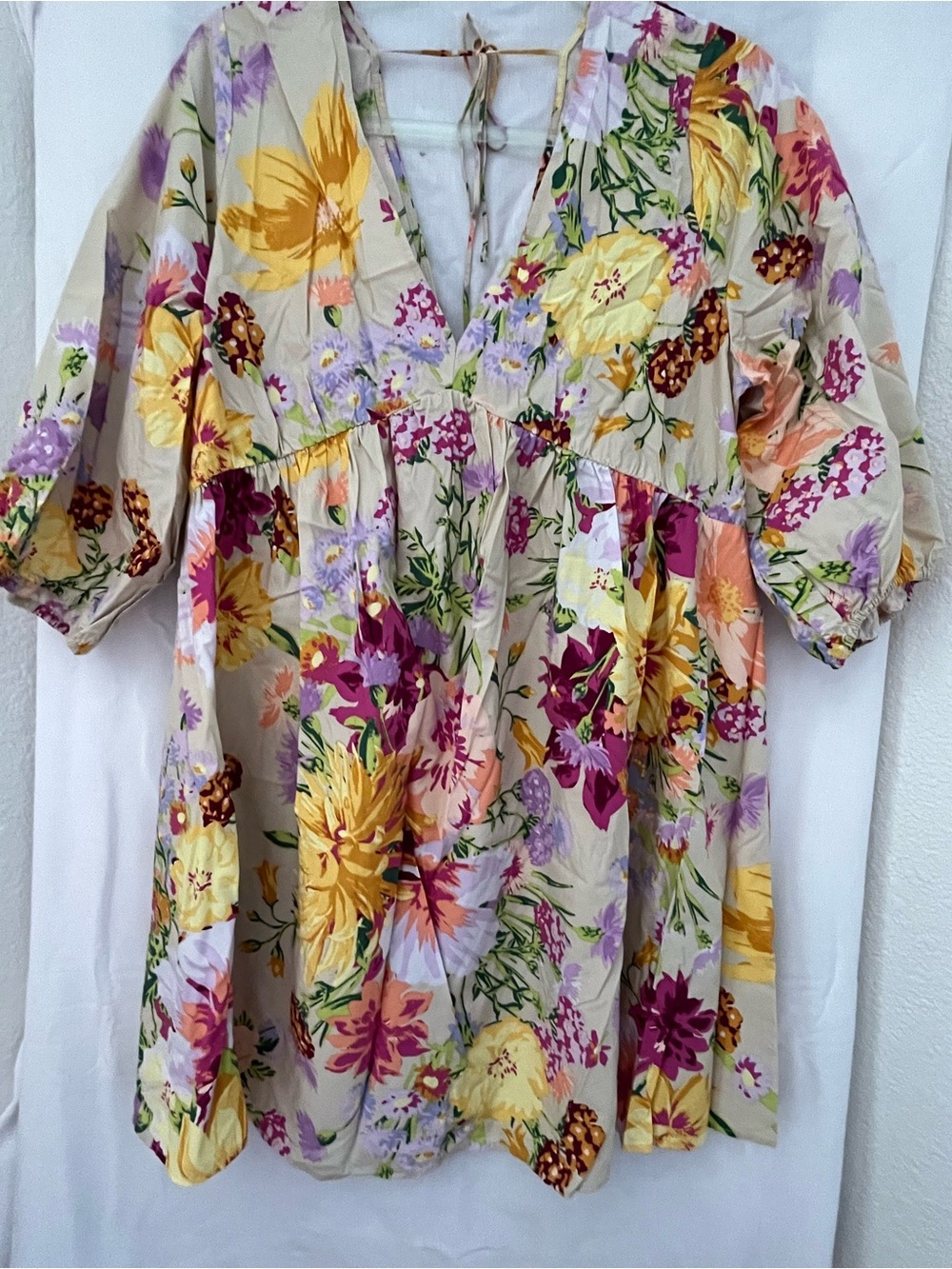 H&M Floral Midi Dress in Cream with Yellow & Purple Blooms